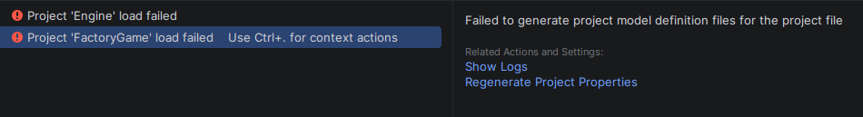 Failed to generate project model