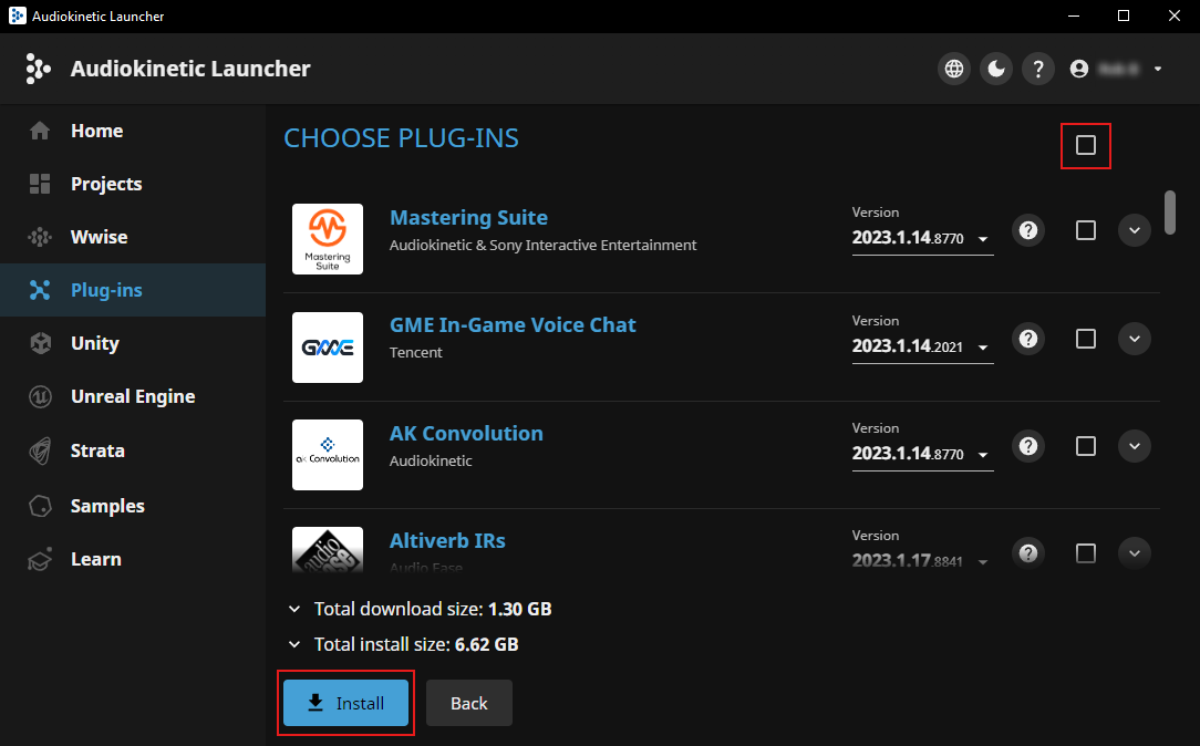 Do not select any Wwise plugins screenshot