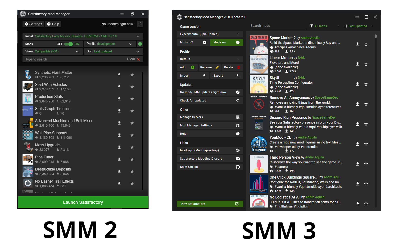 Satisfactory Mod Manager 2 vs 3 comparison